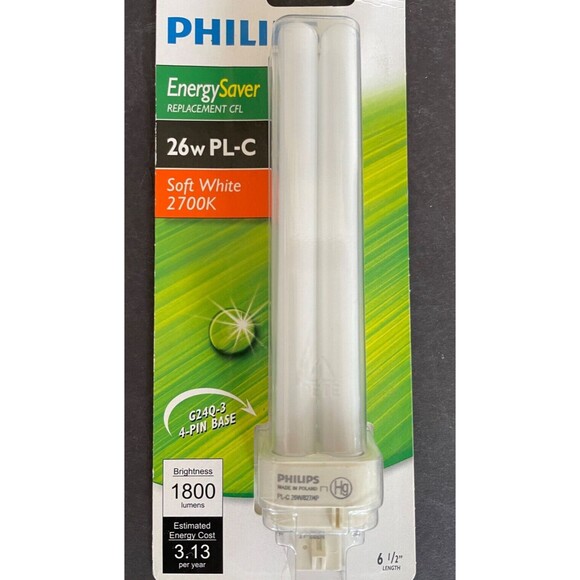 Philips Soft White Energy Saver Bulb 26w PL-C 6.5" Length G24Q-3  4-Pin Base New - Picture 2 of 3
